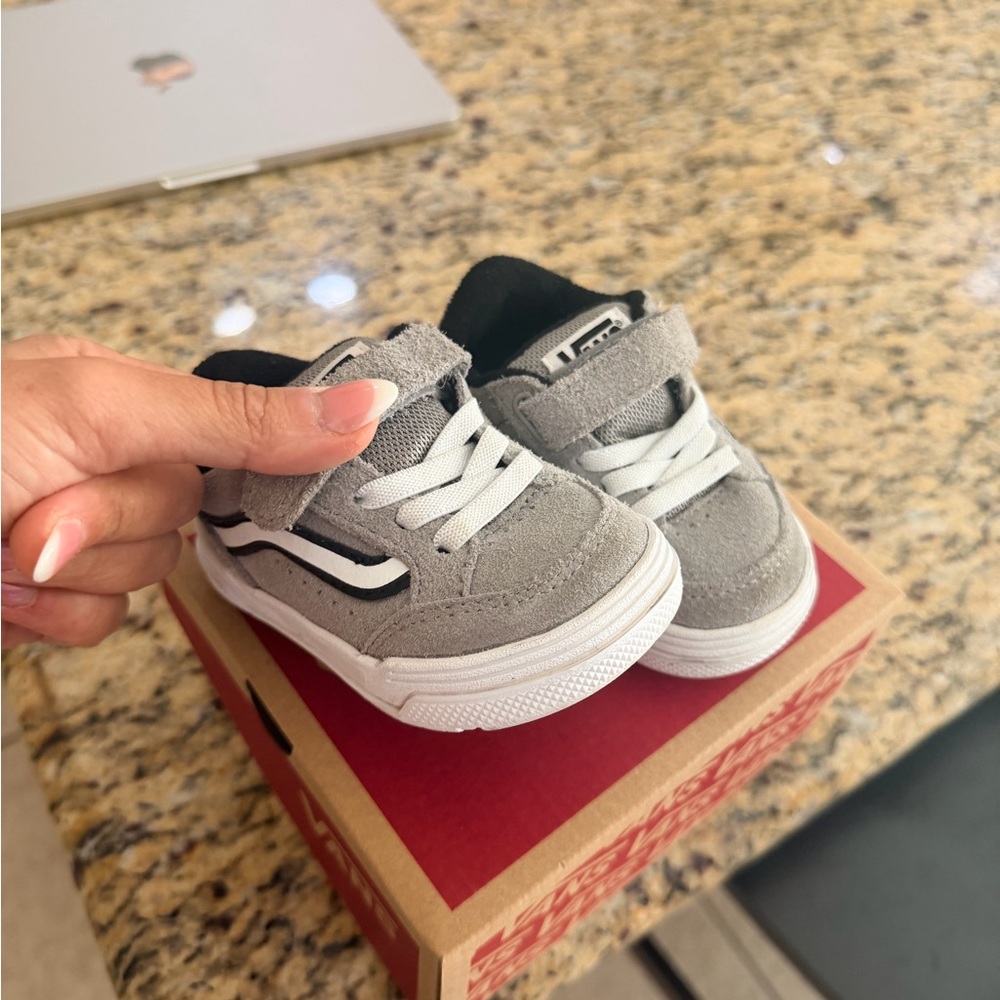 Vans Kids Gray Suede Sneakers with Black Stripe